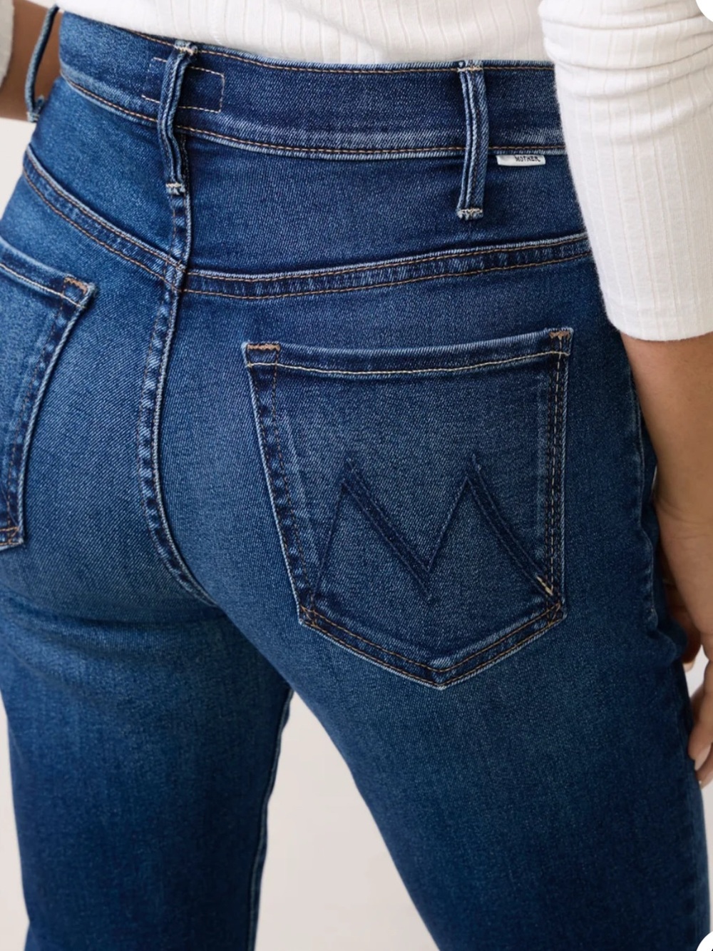 Mother Hustler Ankle fray .High-Rise Dark Blue Flare Jeans for Women